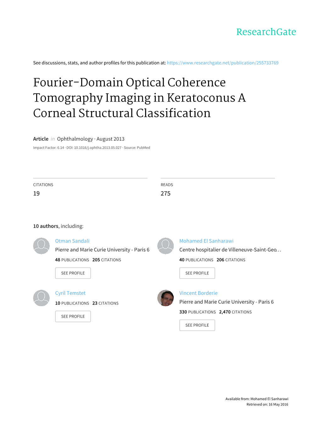 Fourier-Domain Optical Coherence Tomography Imaging in Keratoconus a Corneal Structural Classification