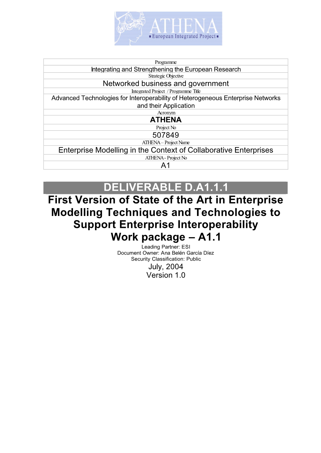 DELIVERABLE D.A1.1.1 First Version of State of the Art in Enterprise