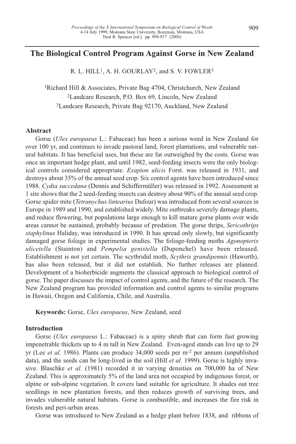 The Biological Control Program Against Gorse in New Zealand