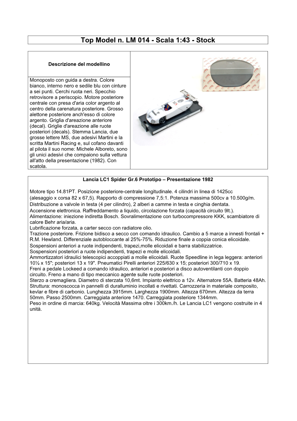 Top Model N. LM 014 - Scala 1:43 - Stock