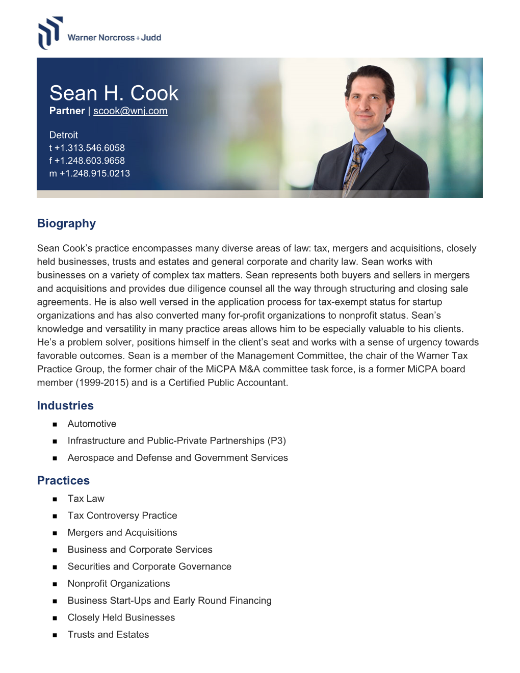 Sean H. Cook Partner | Scook@Wnj.Com