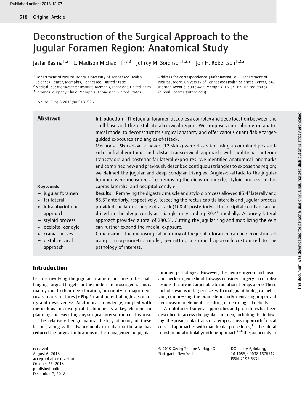 Deconstruction of the Surgical Approach to the Jugular Foramen Region: Anatomical Study