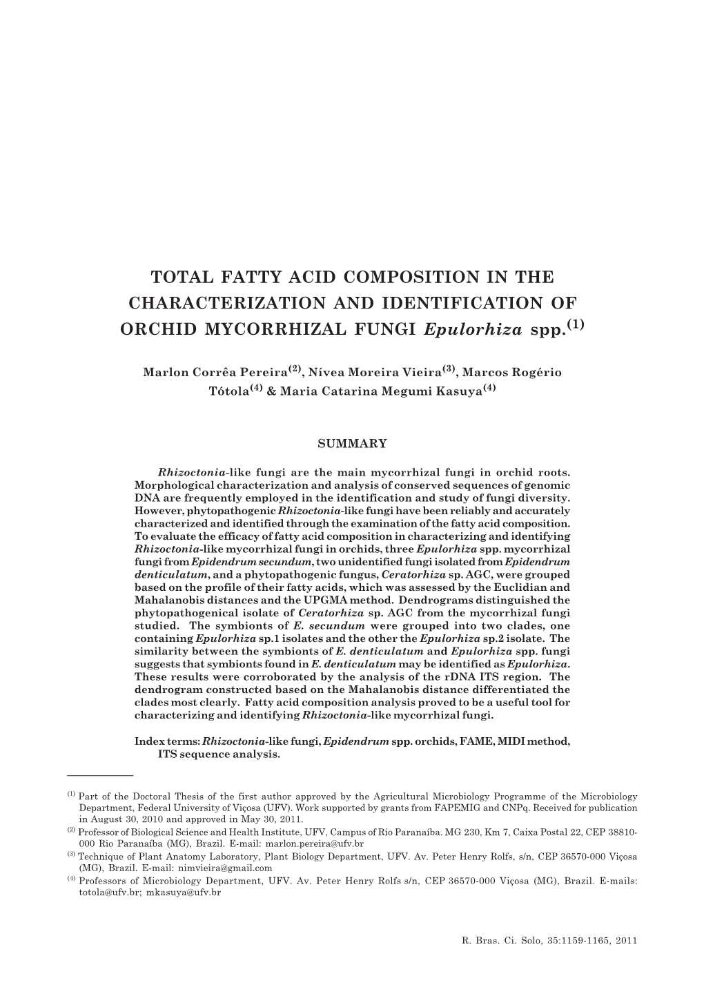 Total Fatty Acid Composition in the Characterization and Identification