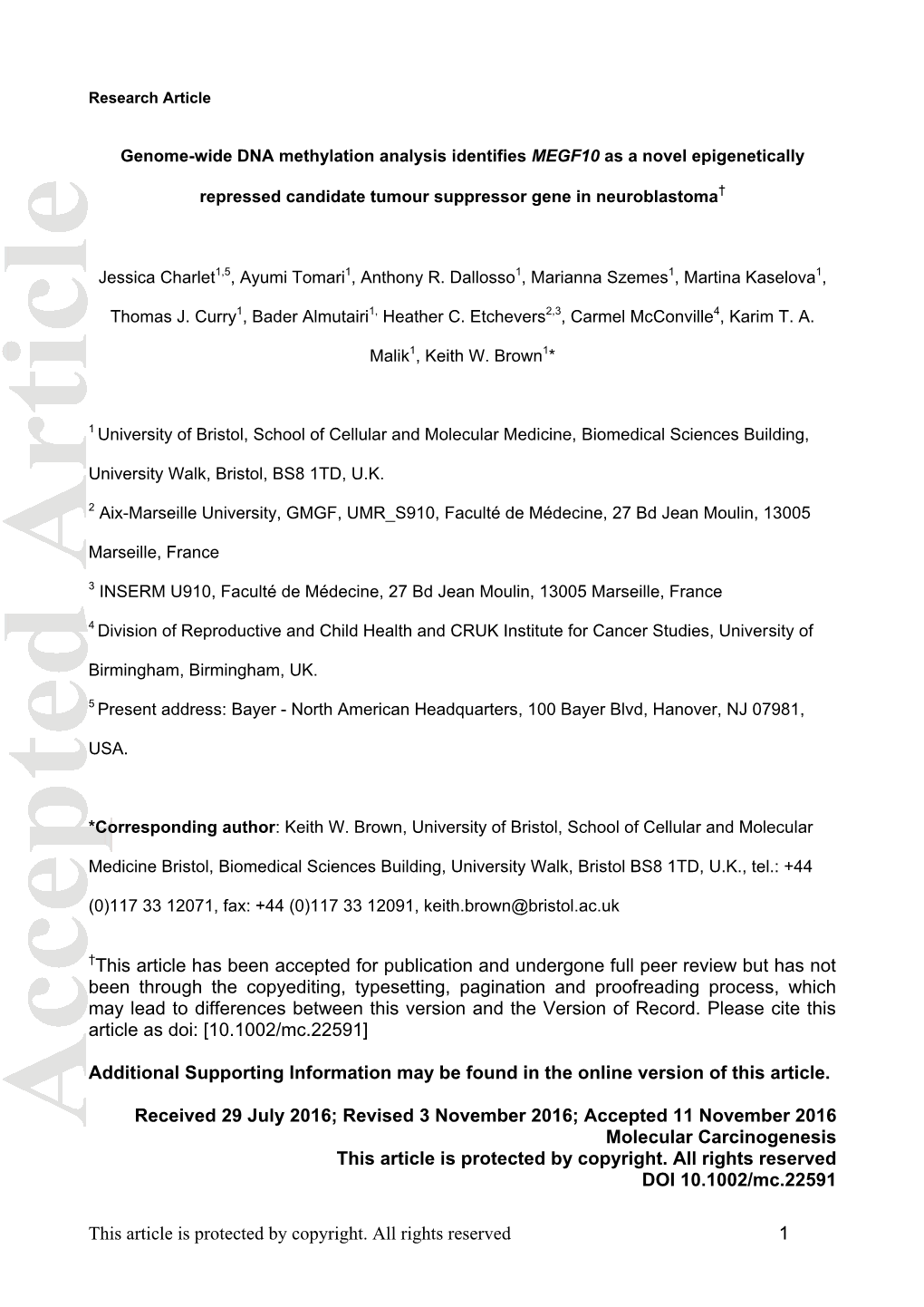 Genome-Wide DNA Methylation Analysis Identifies MEGF10 As a Novel Epigenetically