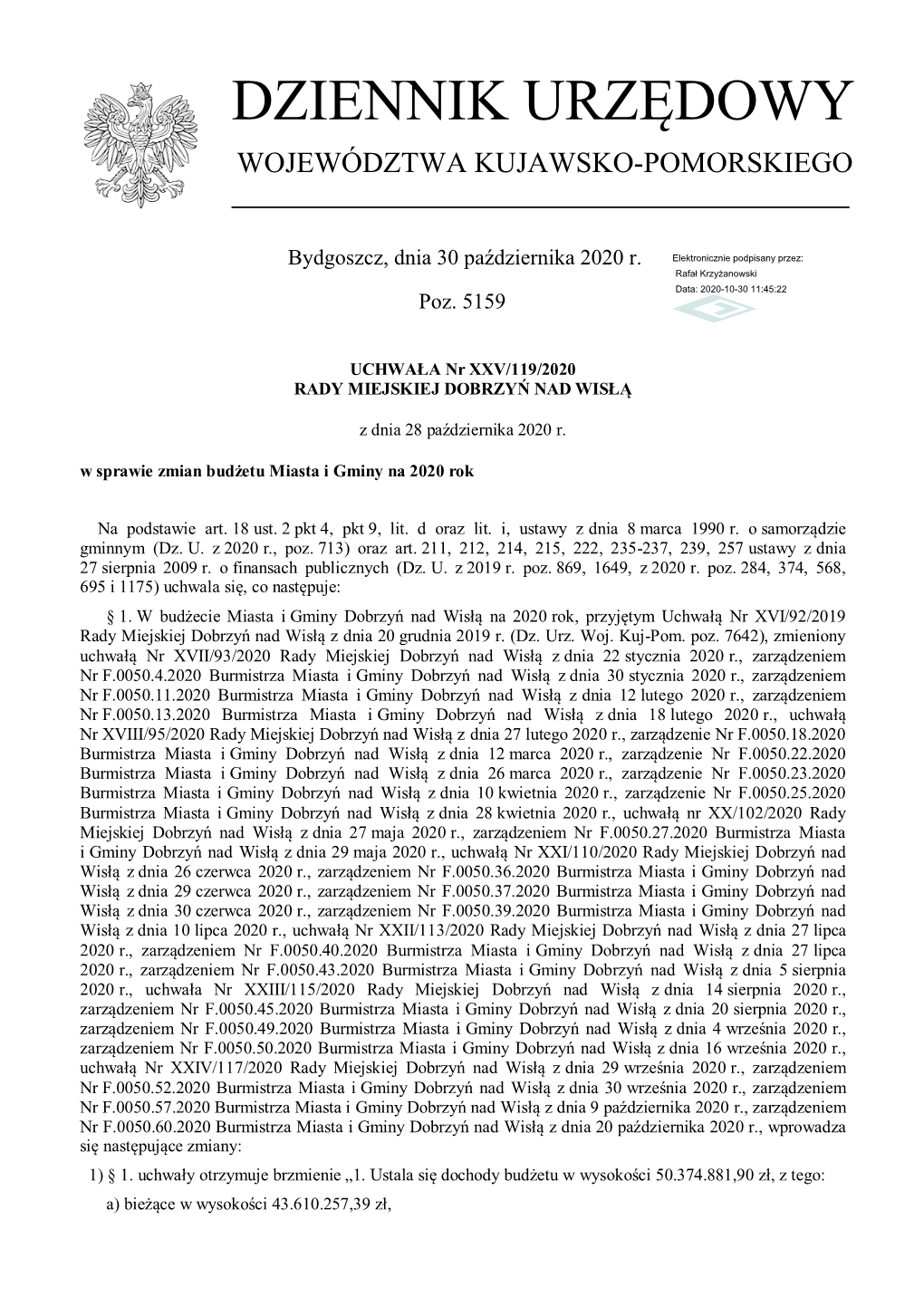 Uchwała Nr XXV/119/2020 Z Dnia 28 Października 2020 R