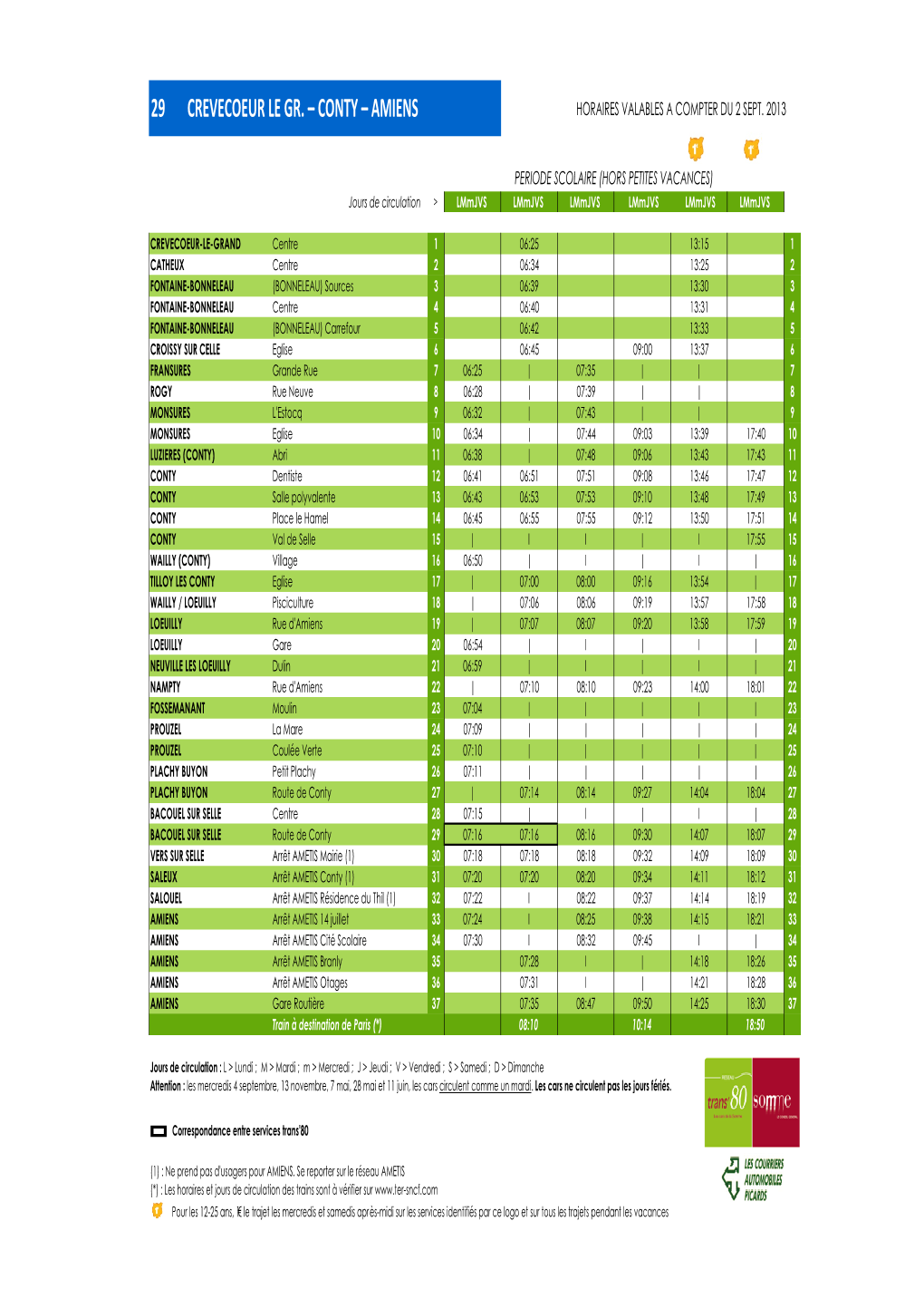 Amiens Horaires Valables a Compter Du 2 Sept