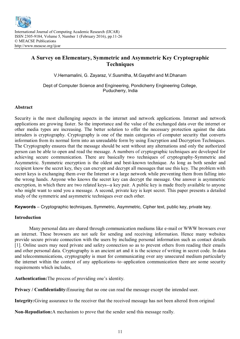 A Survey on Elementary, Symmetric and Asymmetric Key Cryptographic Techniques