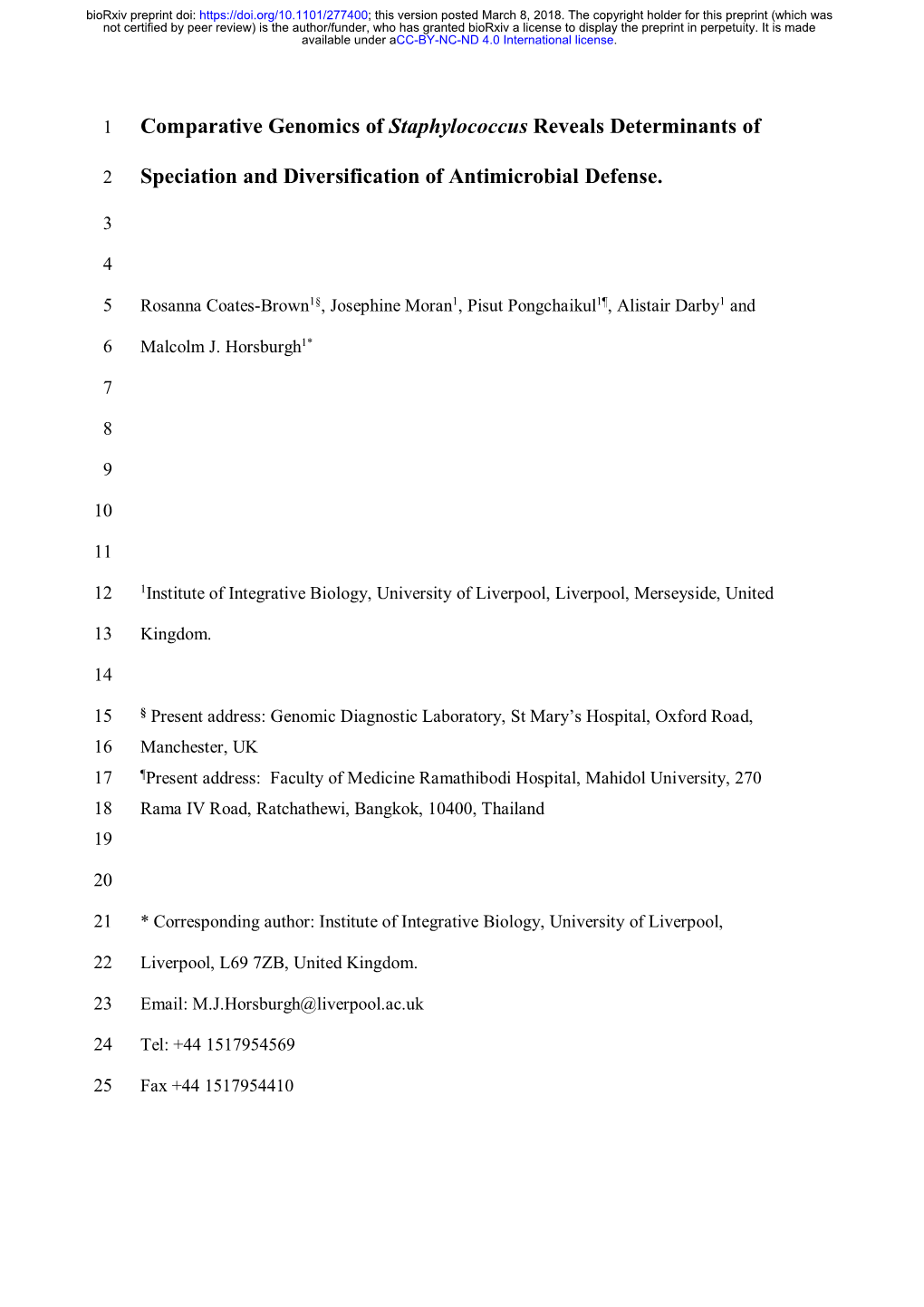 Comparative Genomics of Staphylococcus Reveals Determinants Of