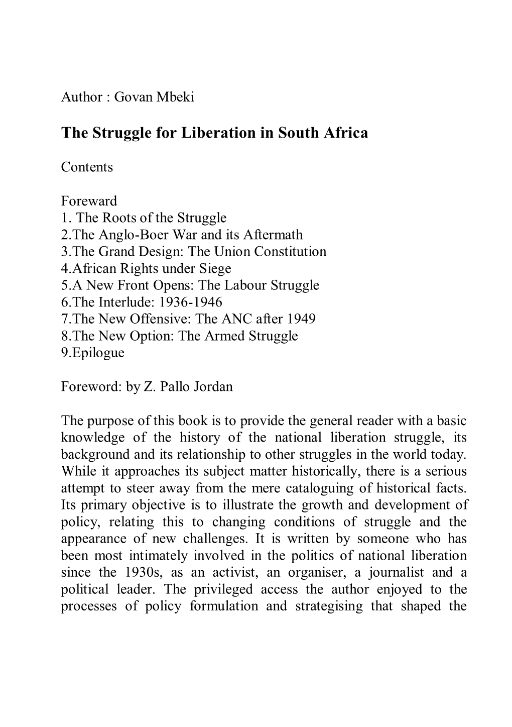 The Struggle for Liberation in South Africa