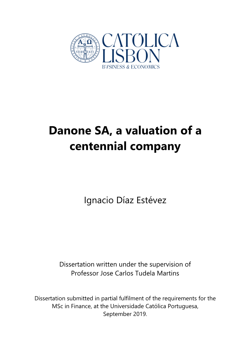 Danone SA, a Valuation of a Centennial Company