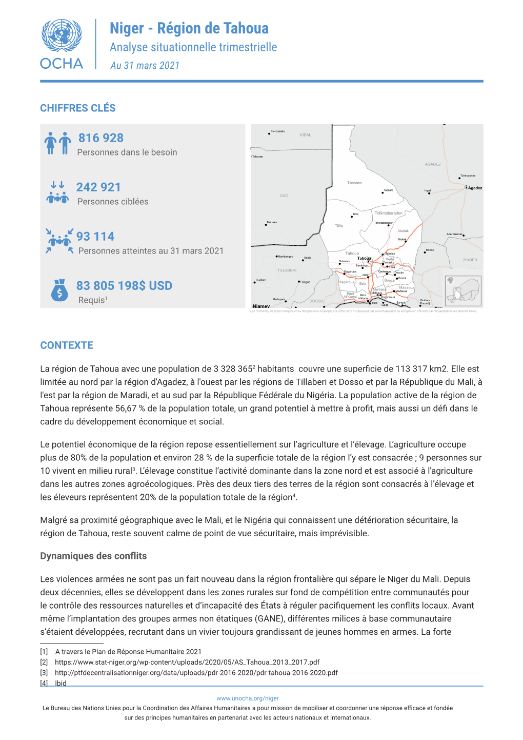 Niger - Région De Tahoua Analyse Situationnelle Trimestrielle Au 31 Mars 2021