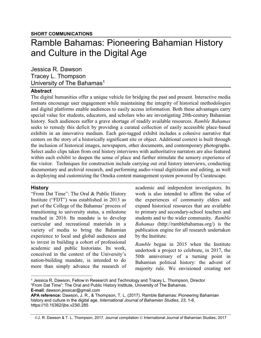 Ramble Bahamas: Pioneering Bahamian History and Culture in the Digital Age
