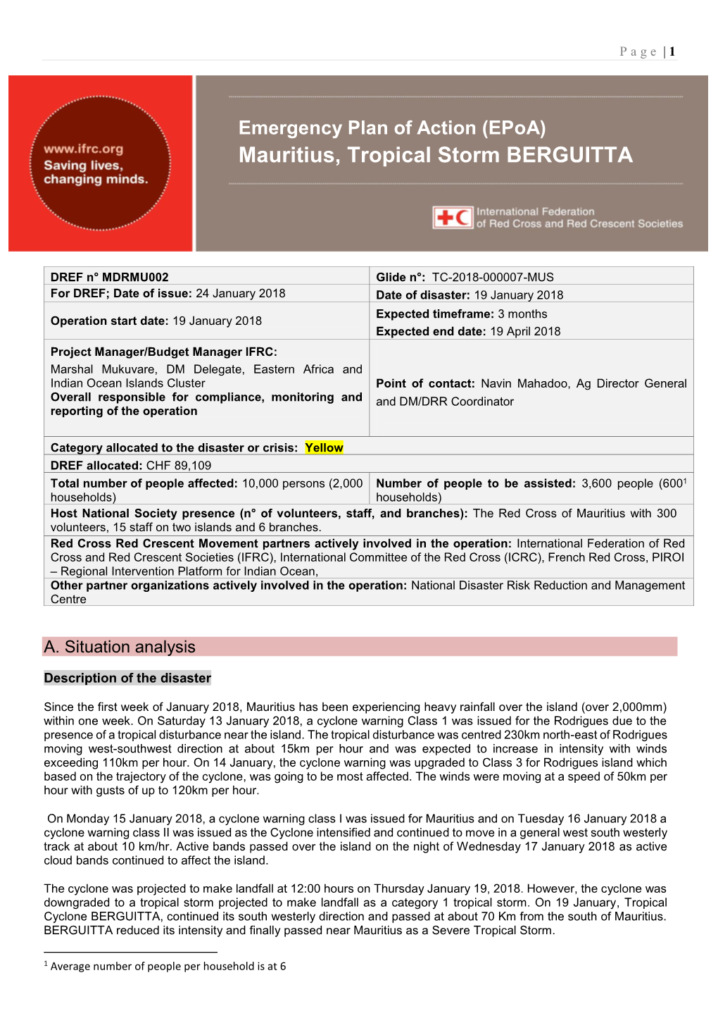 Mauritius, Tropical Storm BERGUITTA