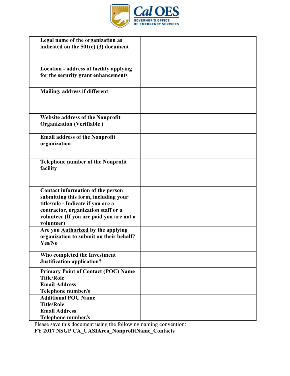 FY 2017 NSGP Contact Sheet