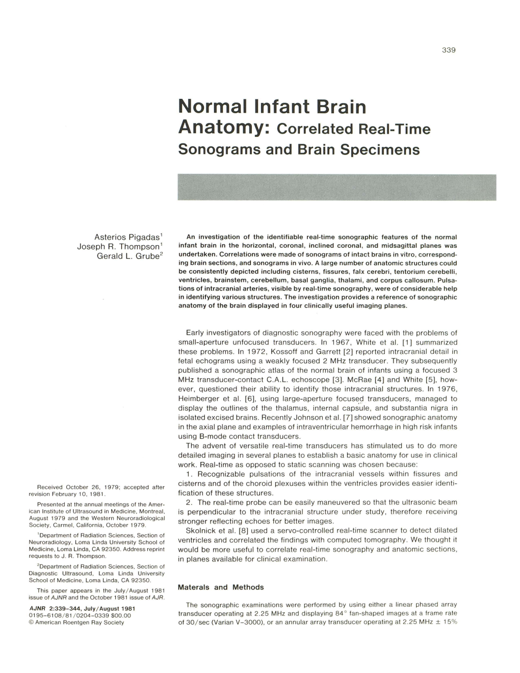 Normal Infant Brain Anatomy: Correlated Real-Time Sonograms and Brain Specimens