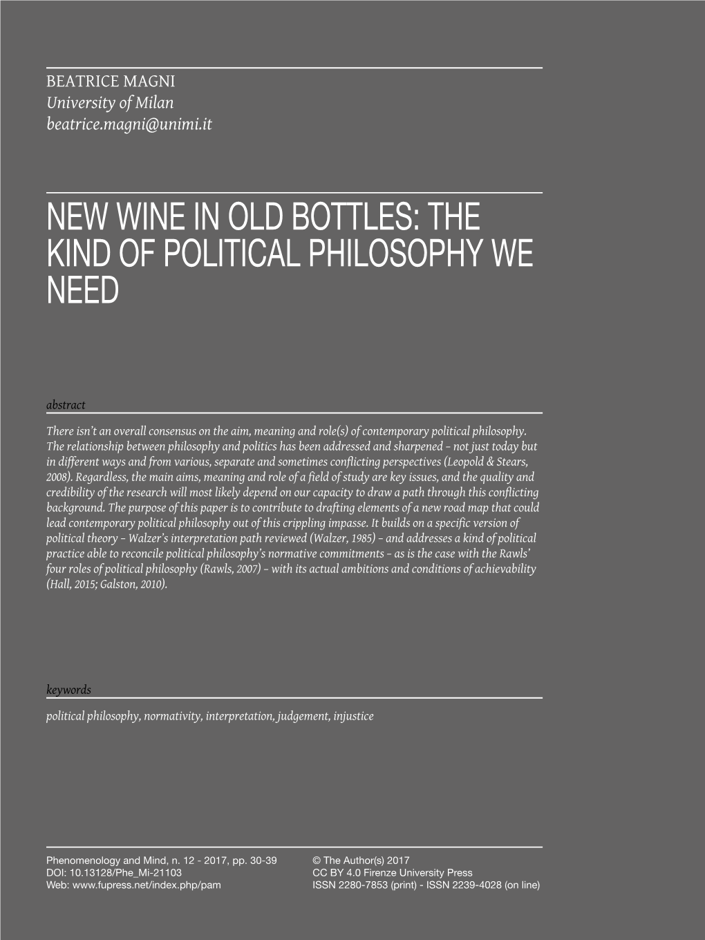 New Wine in Old Bottles: the Kind of Political Philosophy We Need