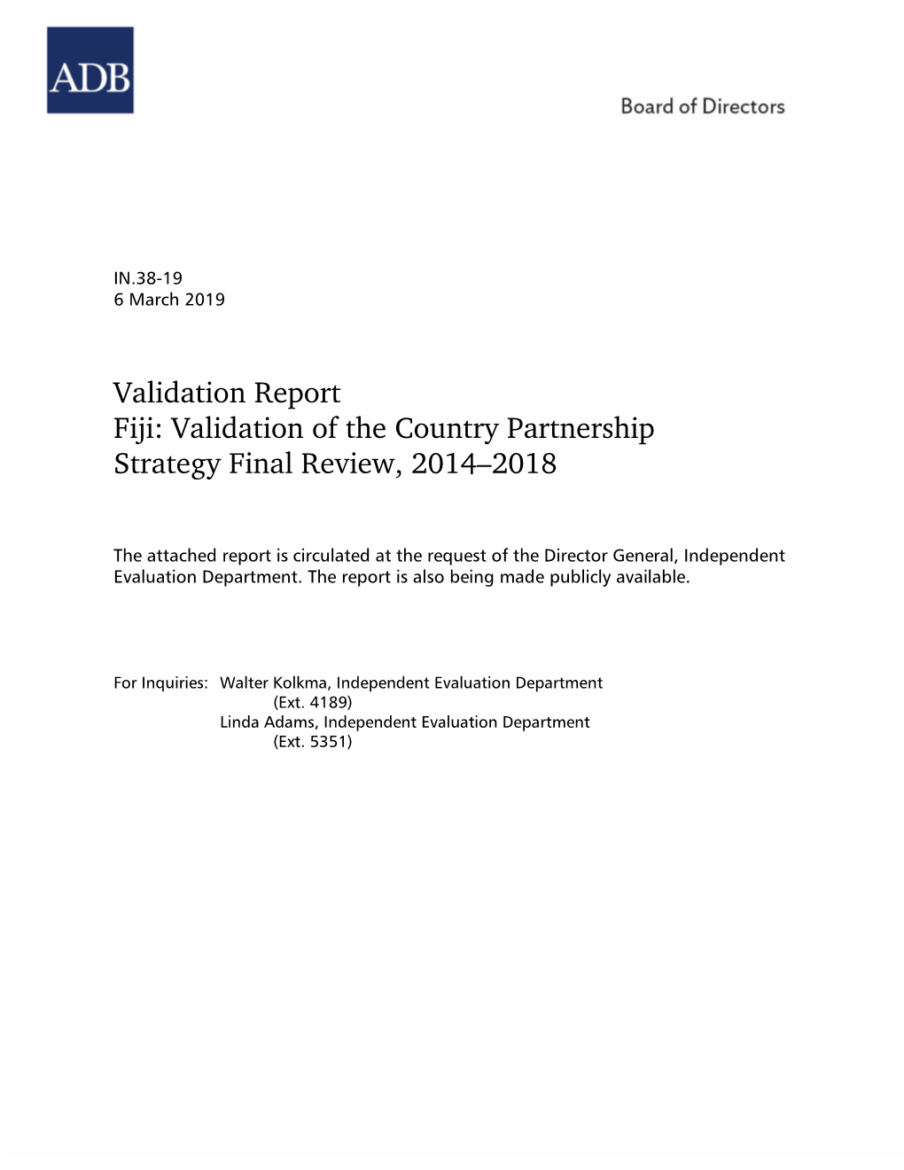 Fiji: Validation of the Country Partnership Strategy Final Review, 2014–2018