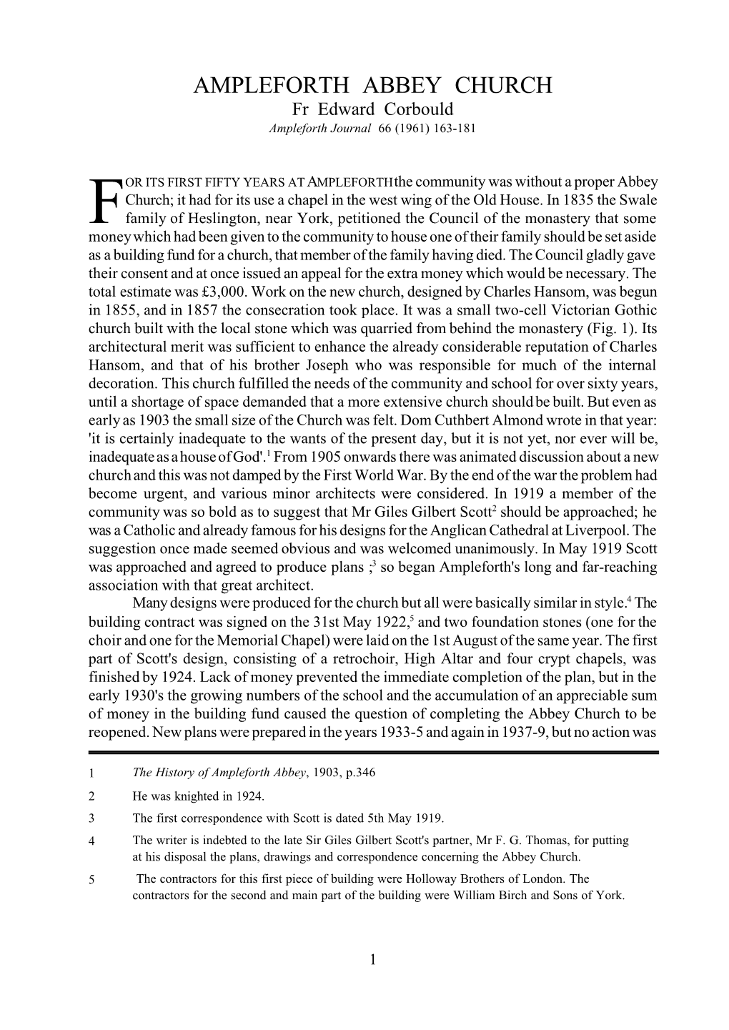 AMPLEFORTH ABBEY CHURCH Fr Edward Corbould Ampleforth Journal 66 (1961) 163-181