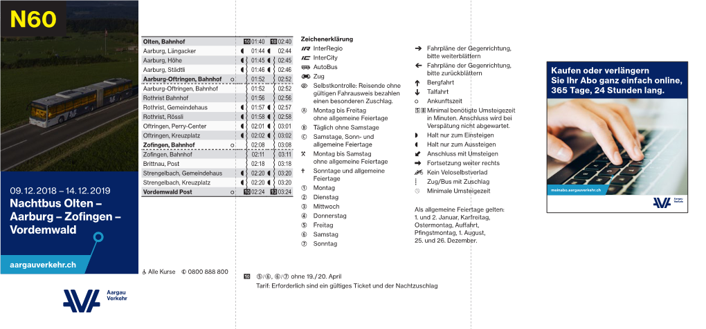 Nachtbus Olten – Mittwoch Y Als Allgemeine Feiertage Gelten: Aarburg – Zofingen – Z Donnerstag 1