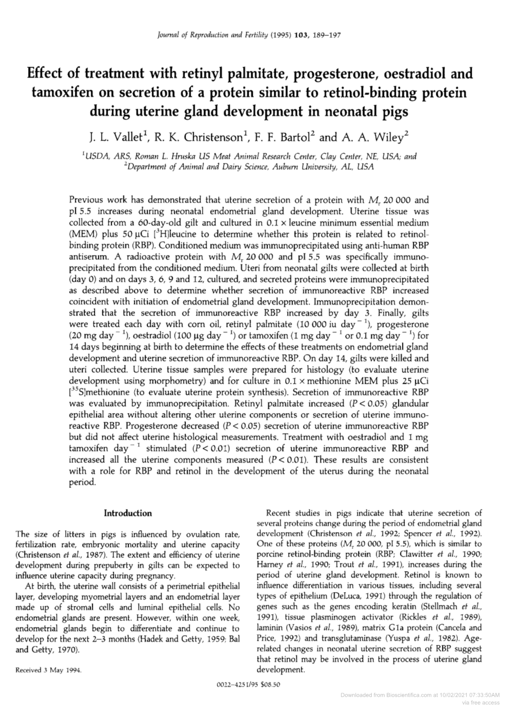 During Uterine Gland Development in Neonatal Pigs J