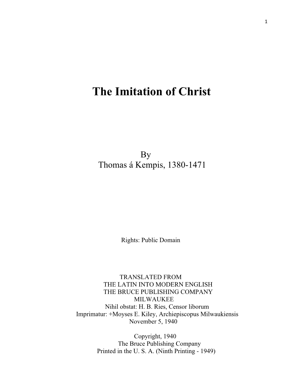 Thomas a Kempis, Imitation of Christ