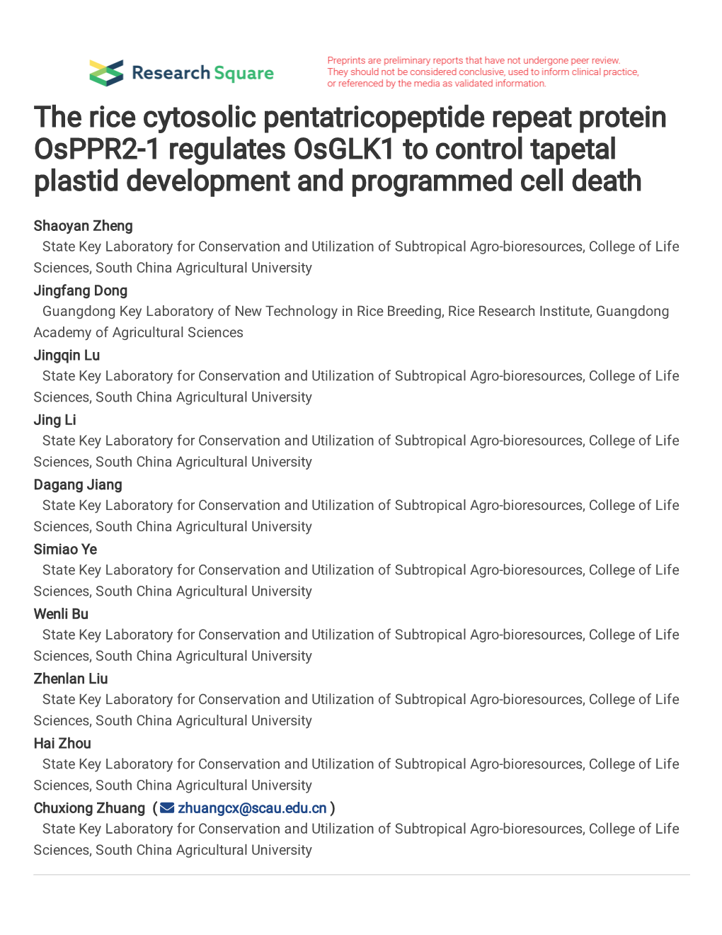 The Rice Cytosolic Pentatricopeptide Repeat Protein Osppr2-1 Regulates Osglk1 to Control Tapetal Plastid Development and Programmed Cell Death