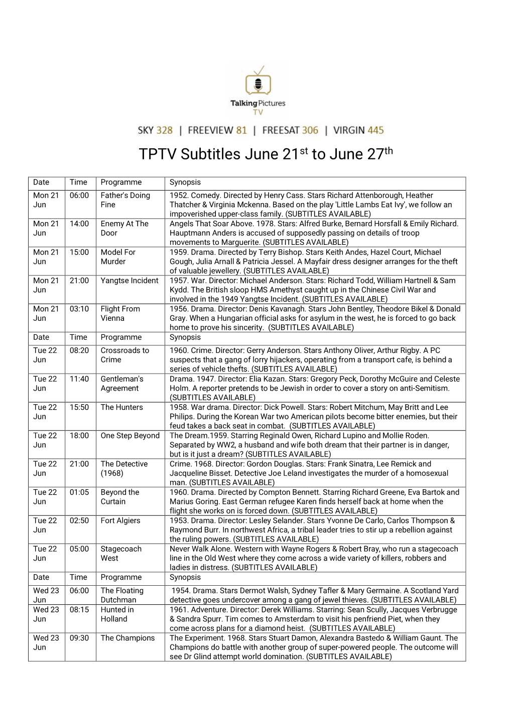 TPTV Subtitles June 21St to June 27Th