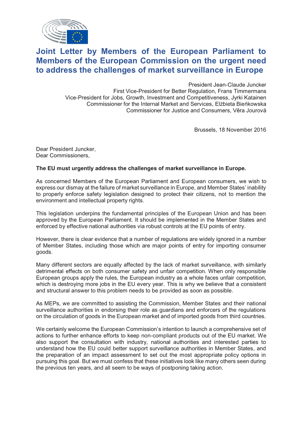 Joint Letter by Members of the European Parliament to Members