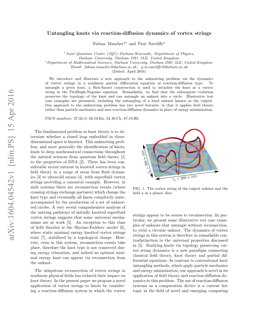 Untangling Knots Via Reaction-Diffusion Dynamics Of