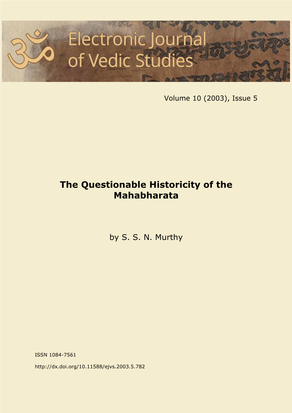 The Questionable Historicity of the Mahabharata