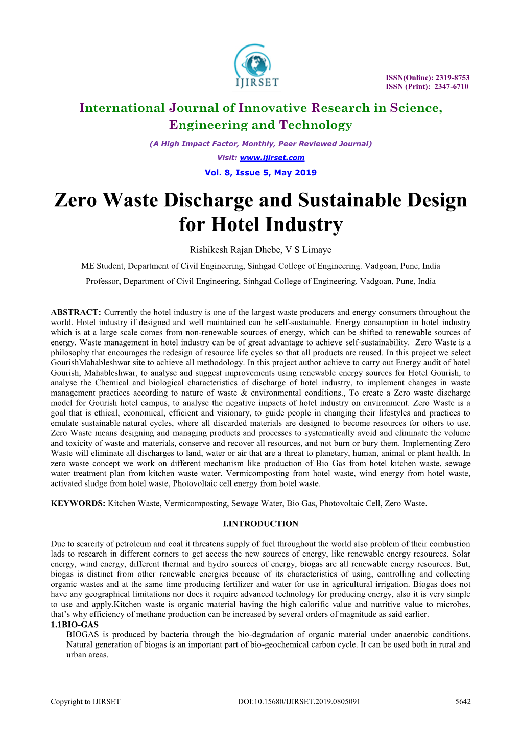 Zero Waste Discharge and Sustainable Design for Hotel Industry