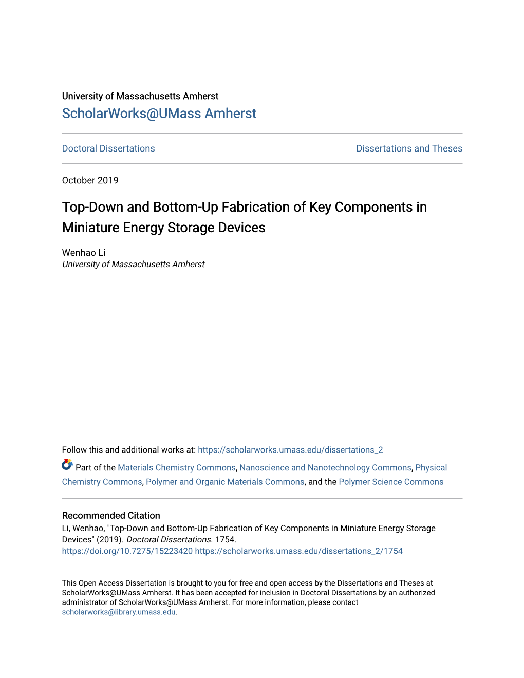 Top-Down and Bottom-Up Fabrication of Key Components in Miniature Energy Storage Devices