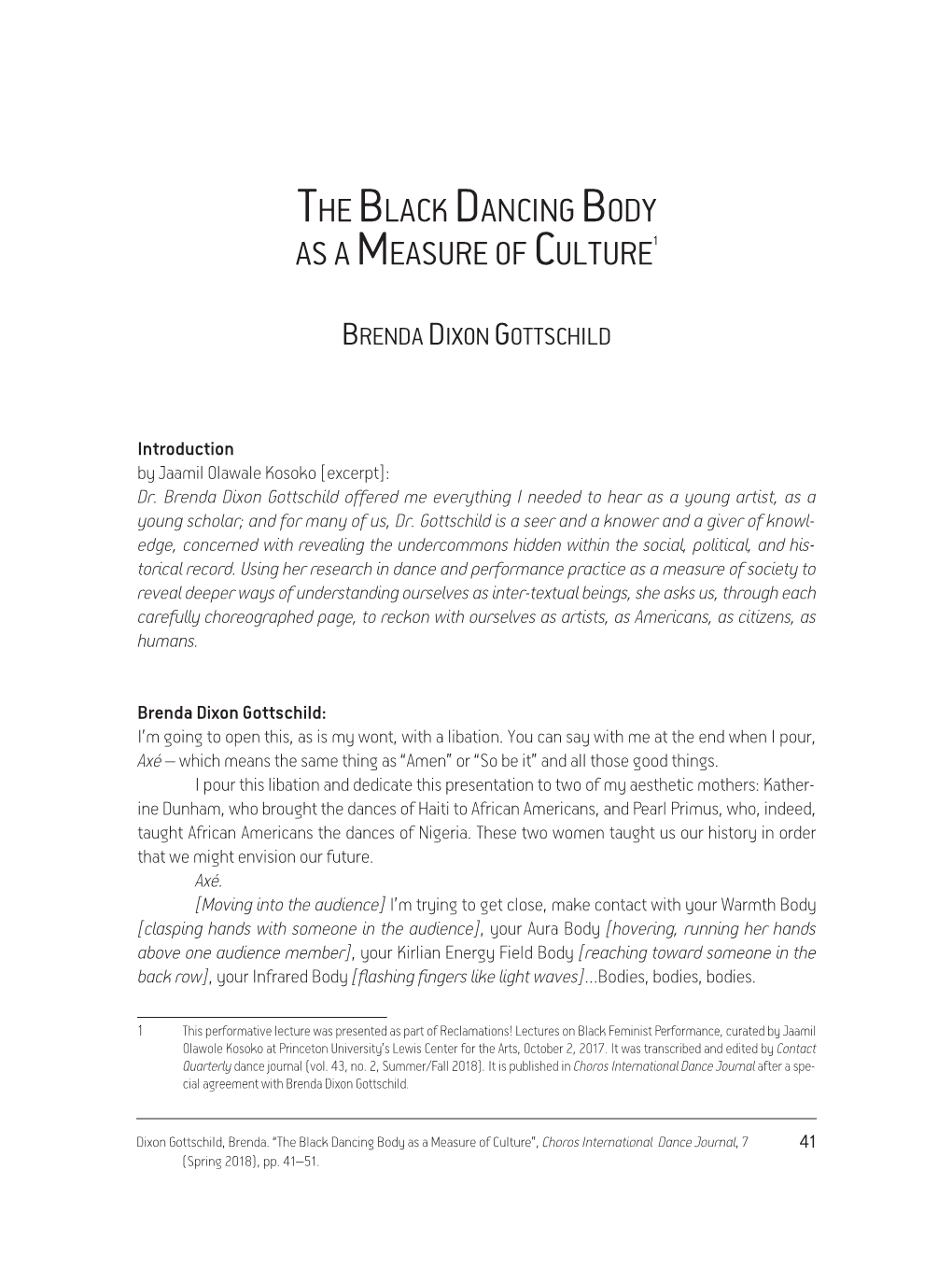 The Black Dancing Body As a Measure of Culture1