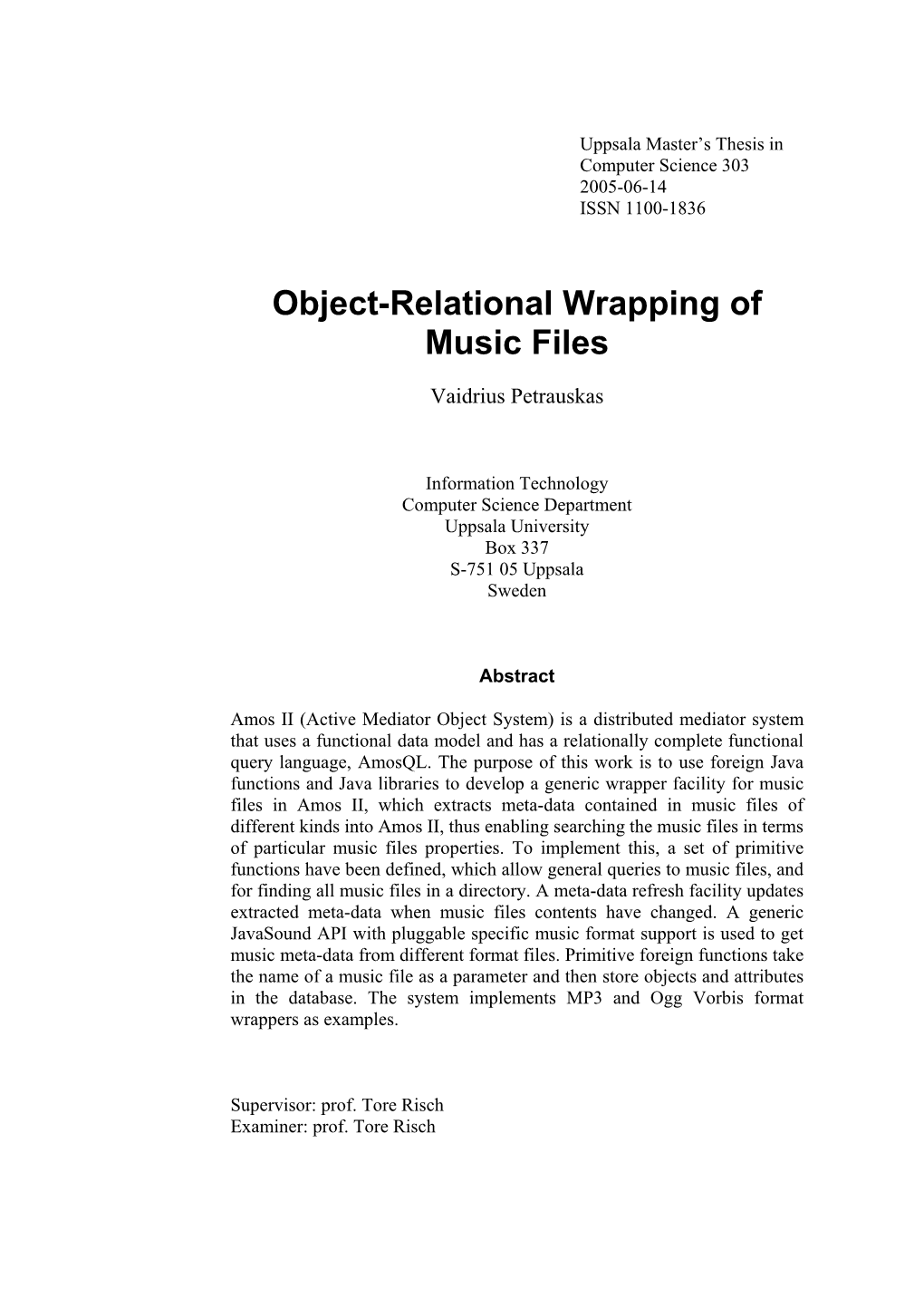 Object-Relational Wrapping of Music Files
