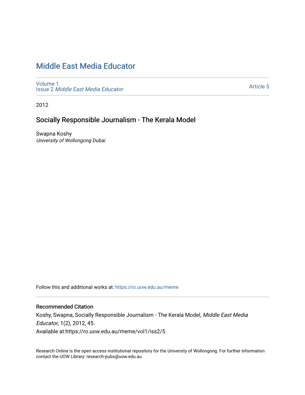 Socially Responsible Journalism - the Kerala Model