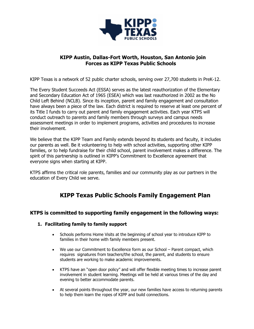 KIPP Texas Public Schools Family Engagement Plan