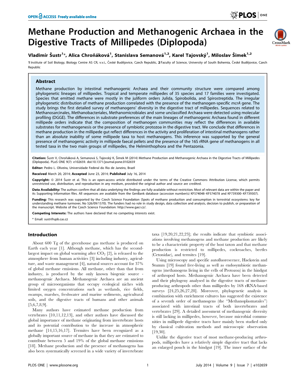 Methane Production and Methanogenic Archaea in the Digestive Tracts of Millipedes (Diplopoda)