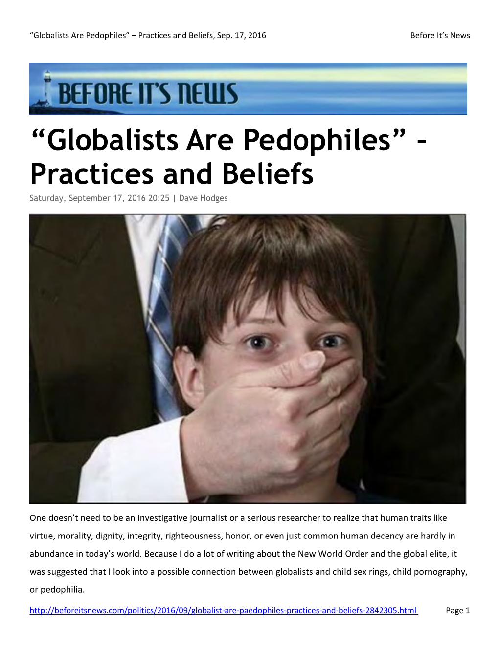 “Globalists Are Pedophiles” – Practices and Beliefs, Sep