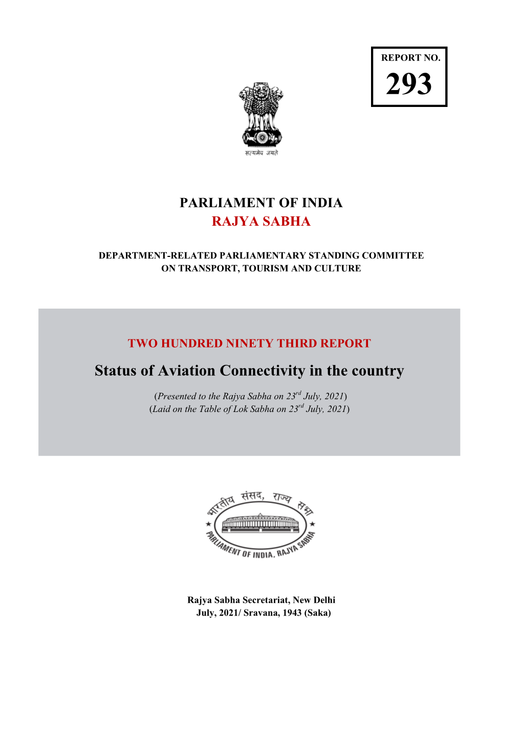 Status of Aviation Connectivity in the Country