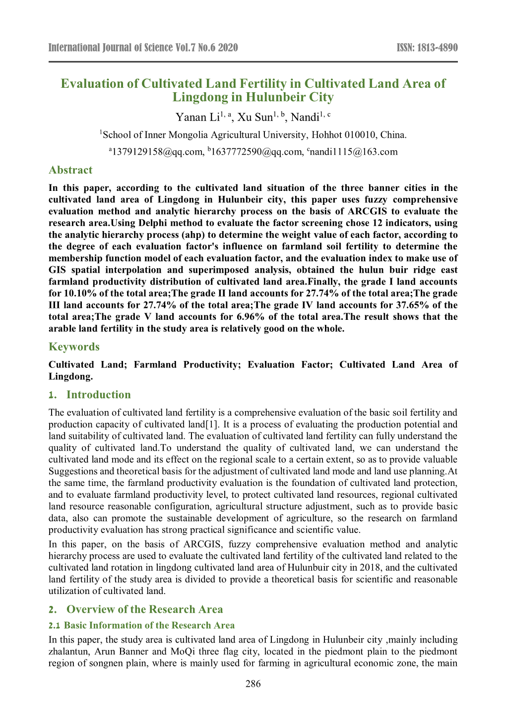 Evaluation of Cultivated Land Fertility In