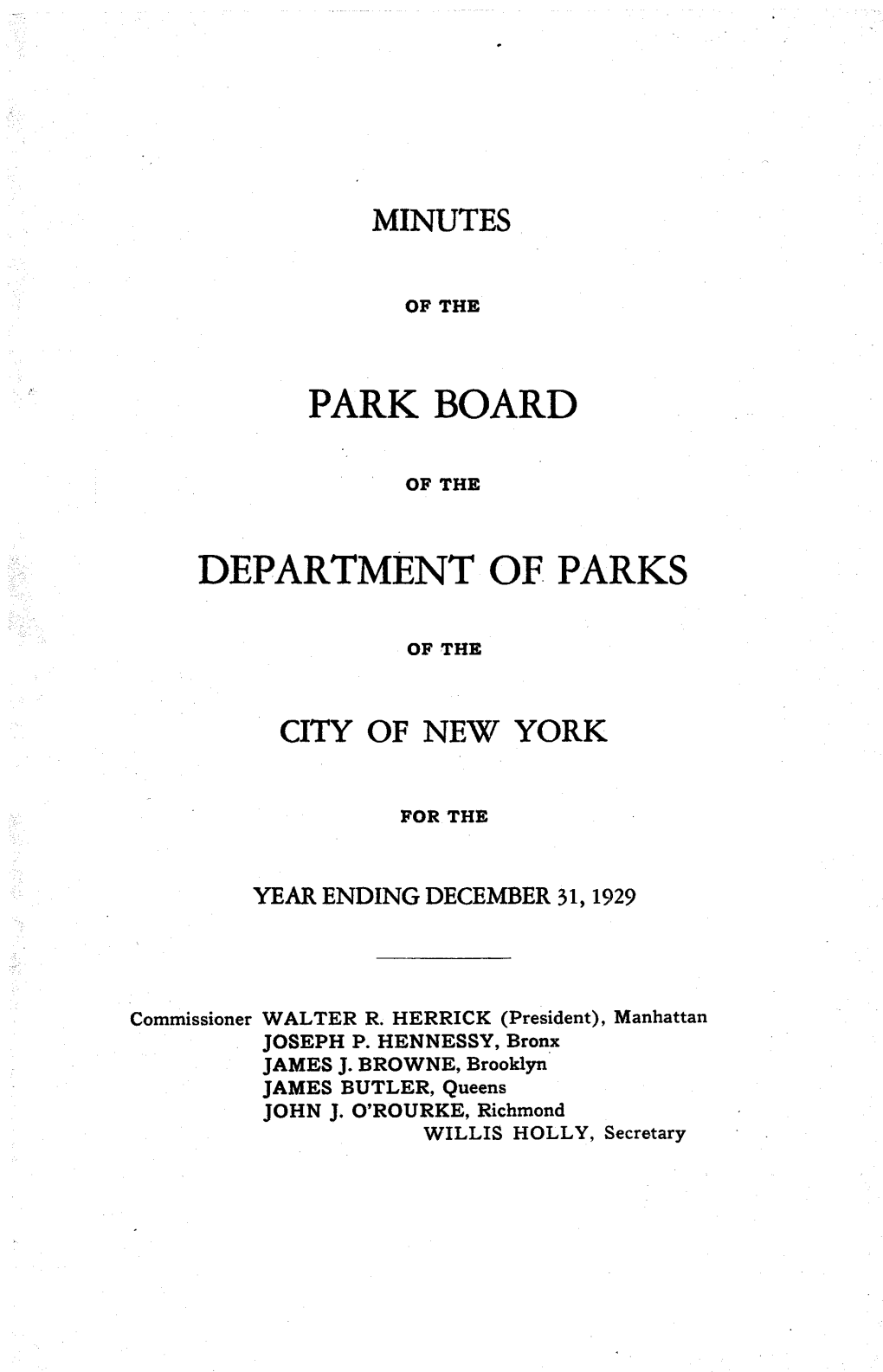 Park Board of the NYC Dept of Parks