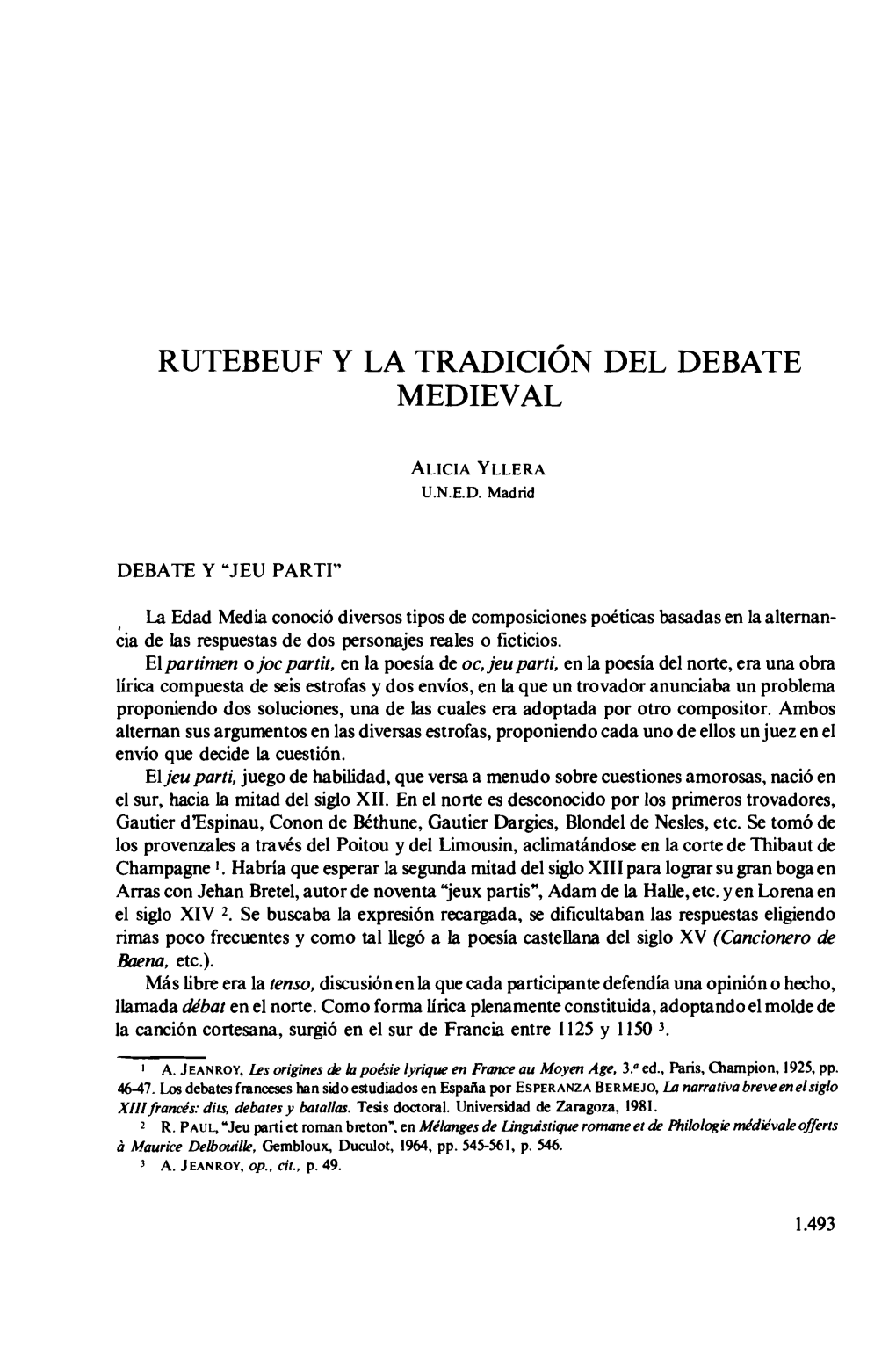 Rutebeuf Y La Tradición Del Debate Medieval