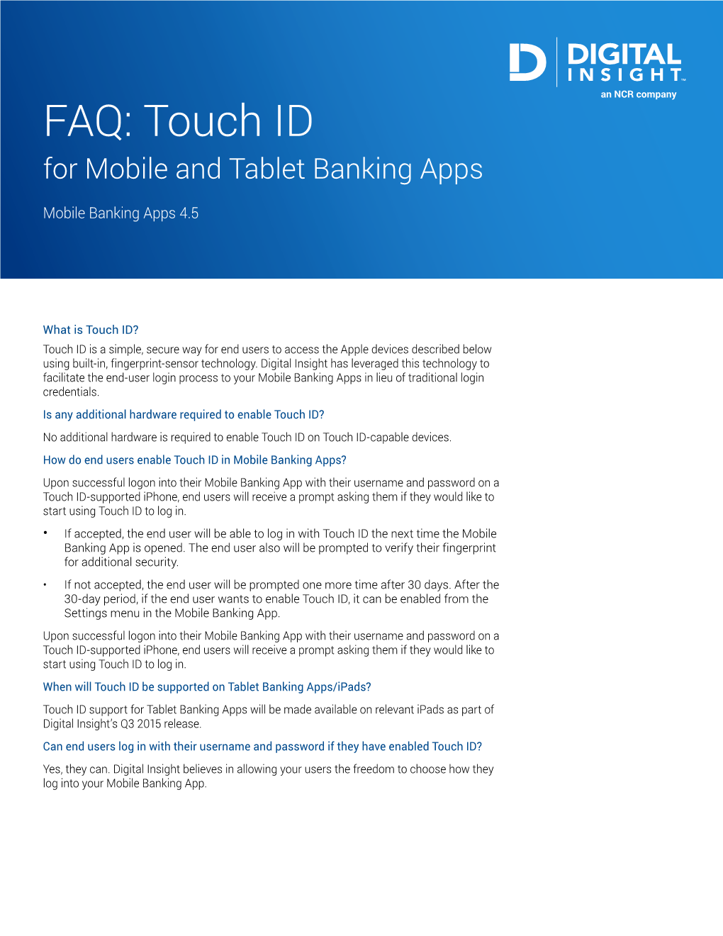 Touch ID for Mobile and Tablet Banking Apps