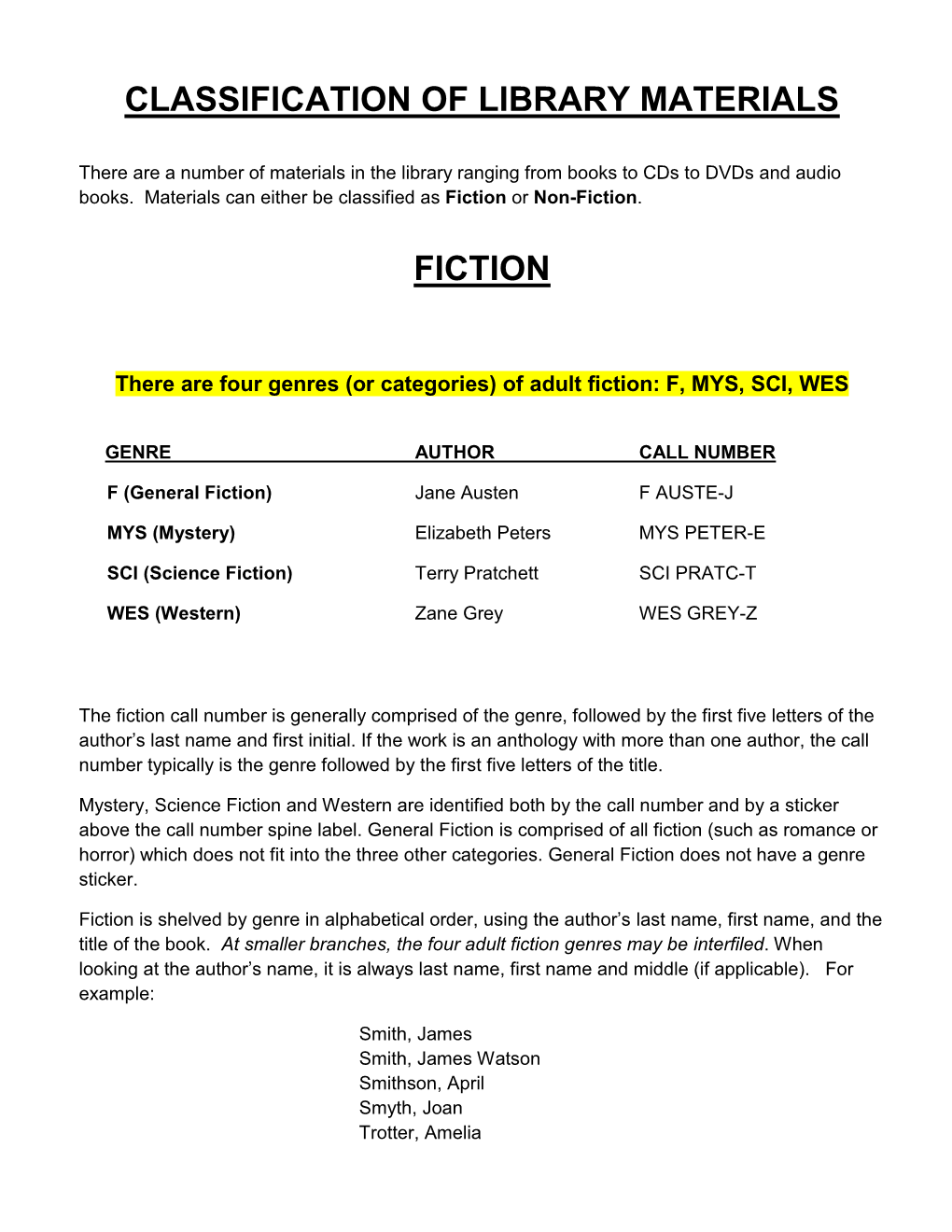 Classification of Library Materials Fiction