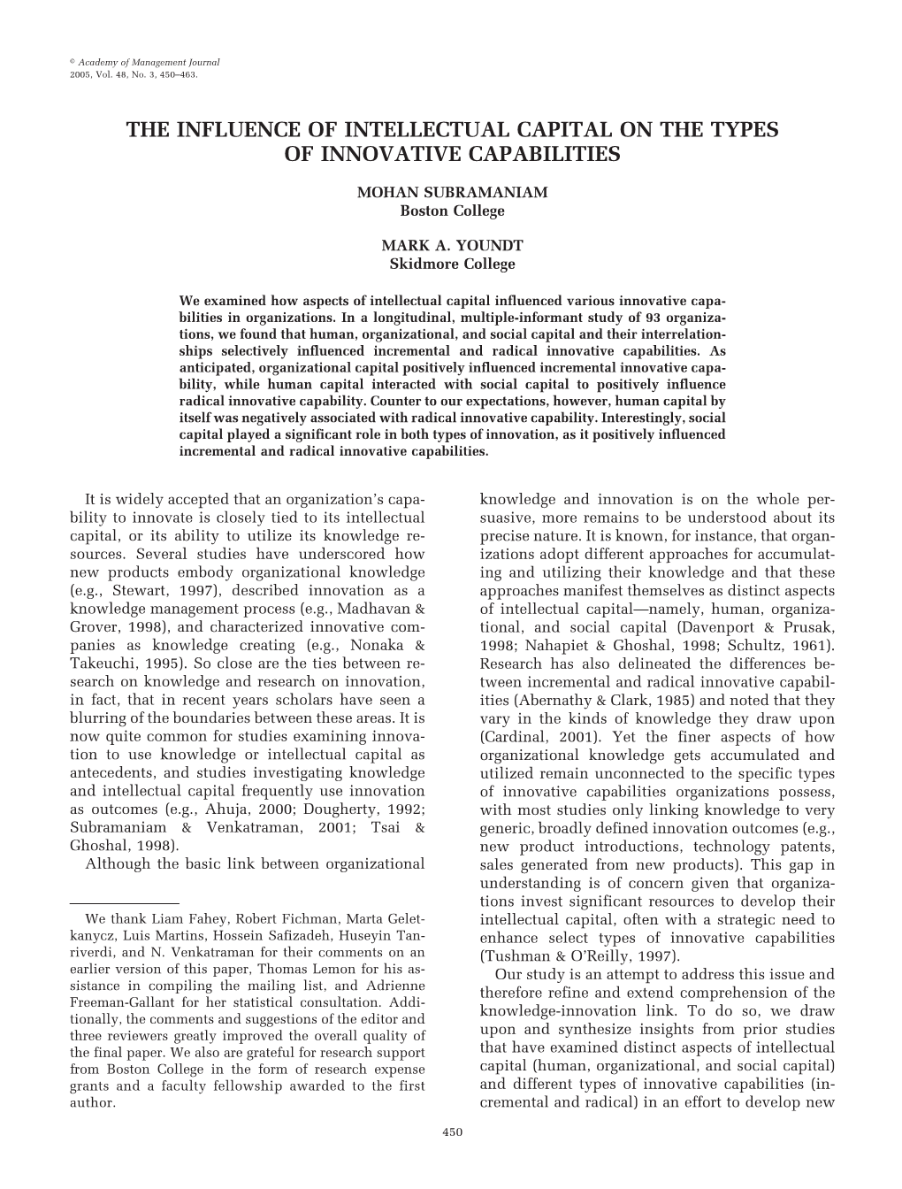 The Influence of Intellectual Capital on the Types of Innovative Capabilities