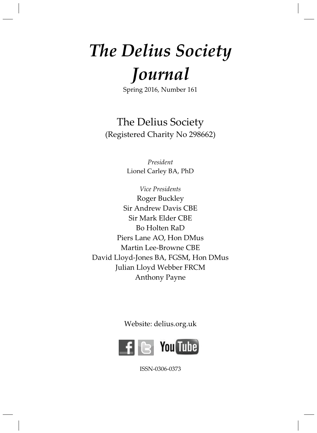 The Delius Society Journal Spring 2016, Number 161