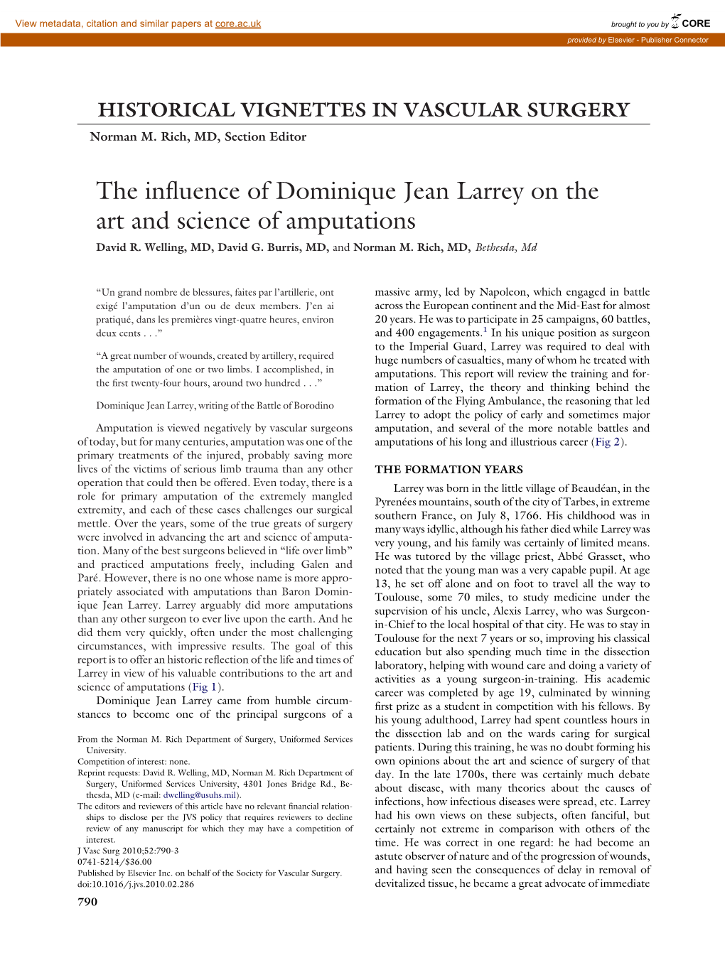 The Influence of Dominique Jean Larrey on the Art and Science of Amputations
