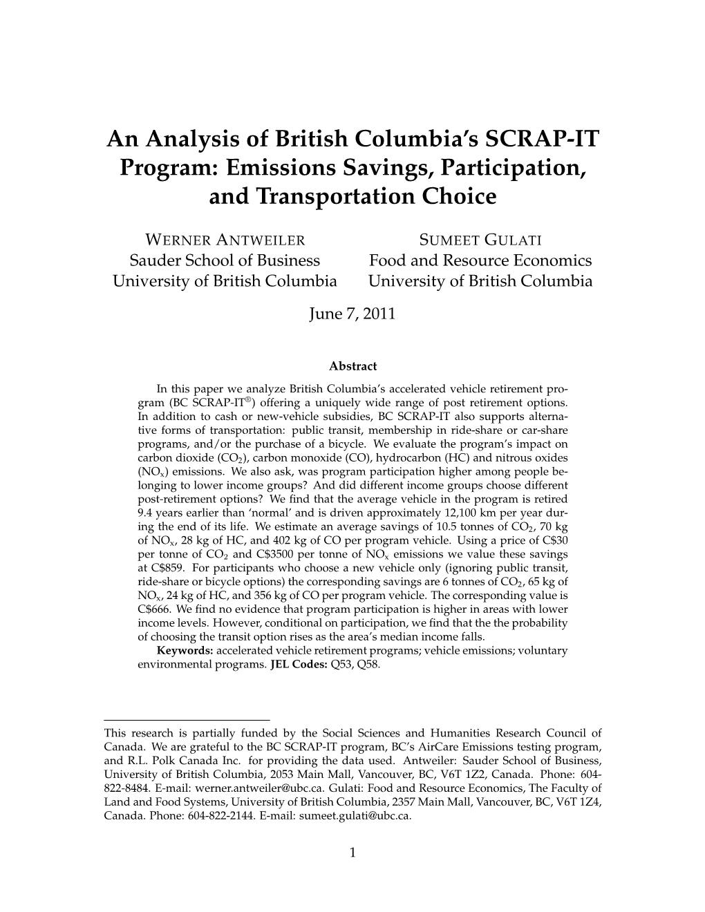 An Analysis of British Columbia's SCRAP-IT Program: Emissions