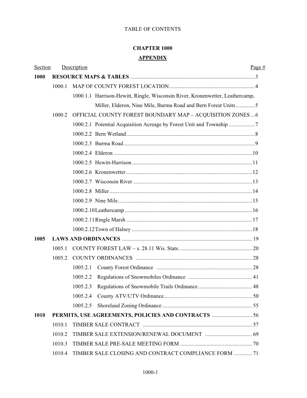 CHAPTER 1000 APPENDIX Section Description Page # 1000 RESOURCE MAPS & TABLES