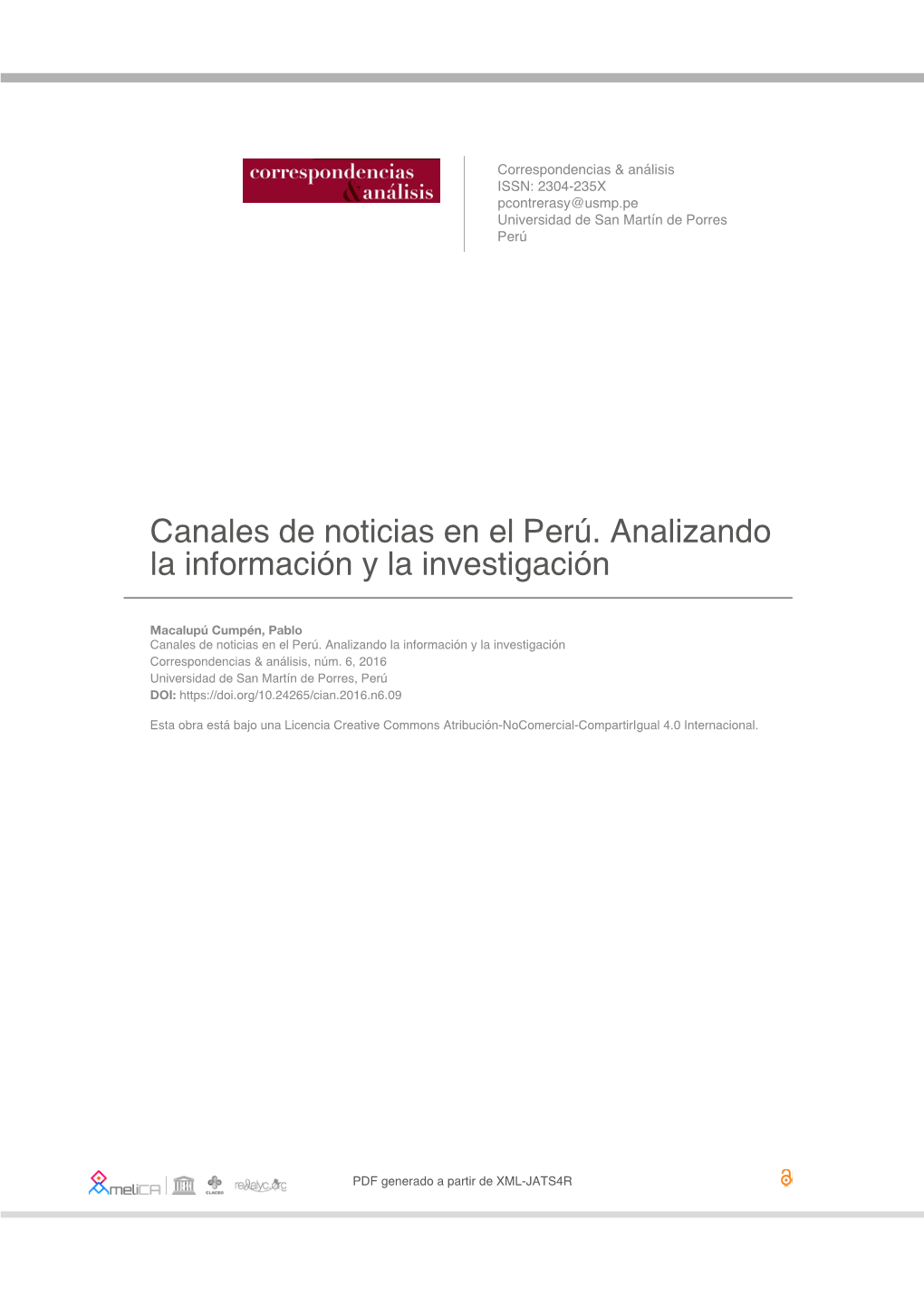 Canales De Noticias En El Perú. Analizando La Información Y La Investigación